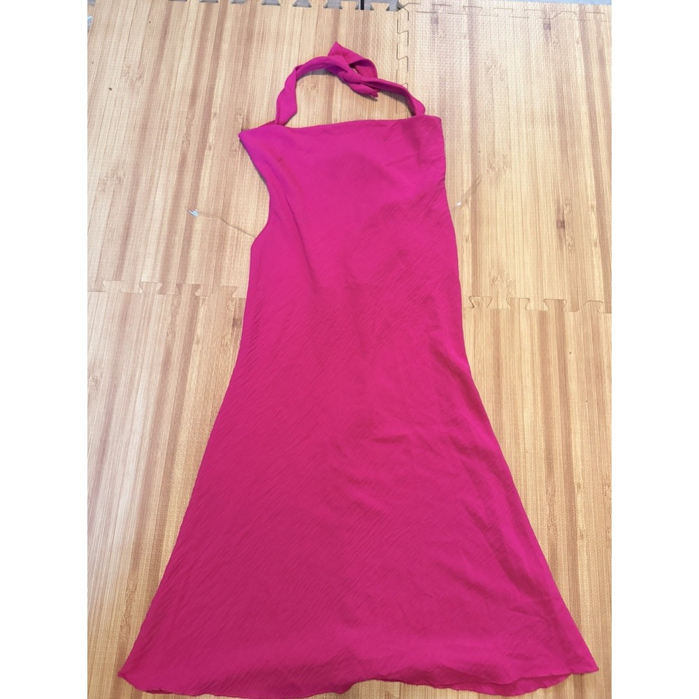 See You Monday Hot Pink Halter Dress Cowl Neck Bodycon Midi dress Size Large